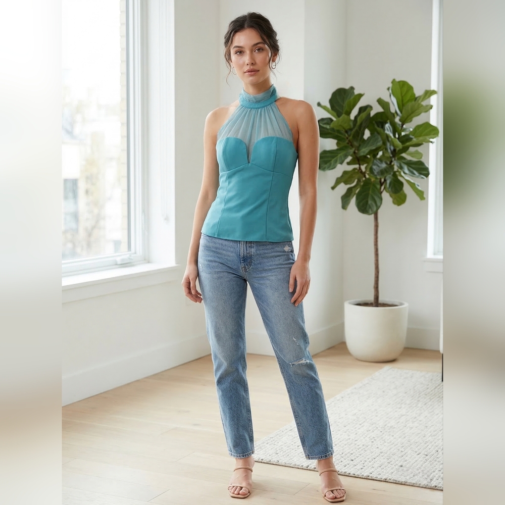 Elegant Teal Halter Top